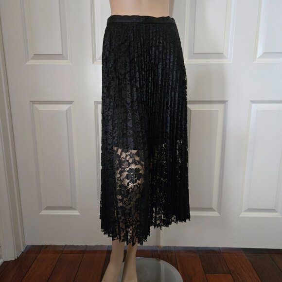 Free People Pretty Pleats Lace Skirt SZ 4 Black - Picture 2 of 14